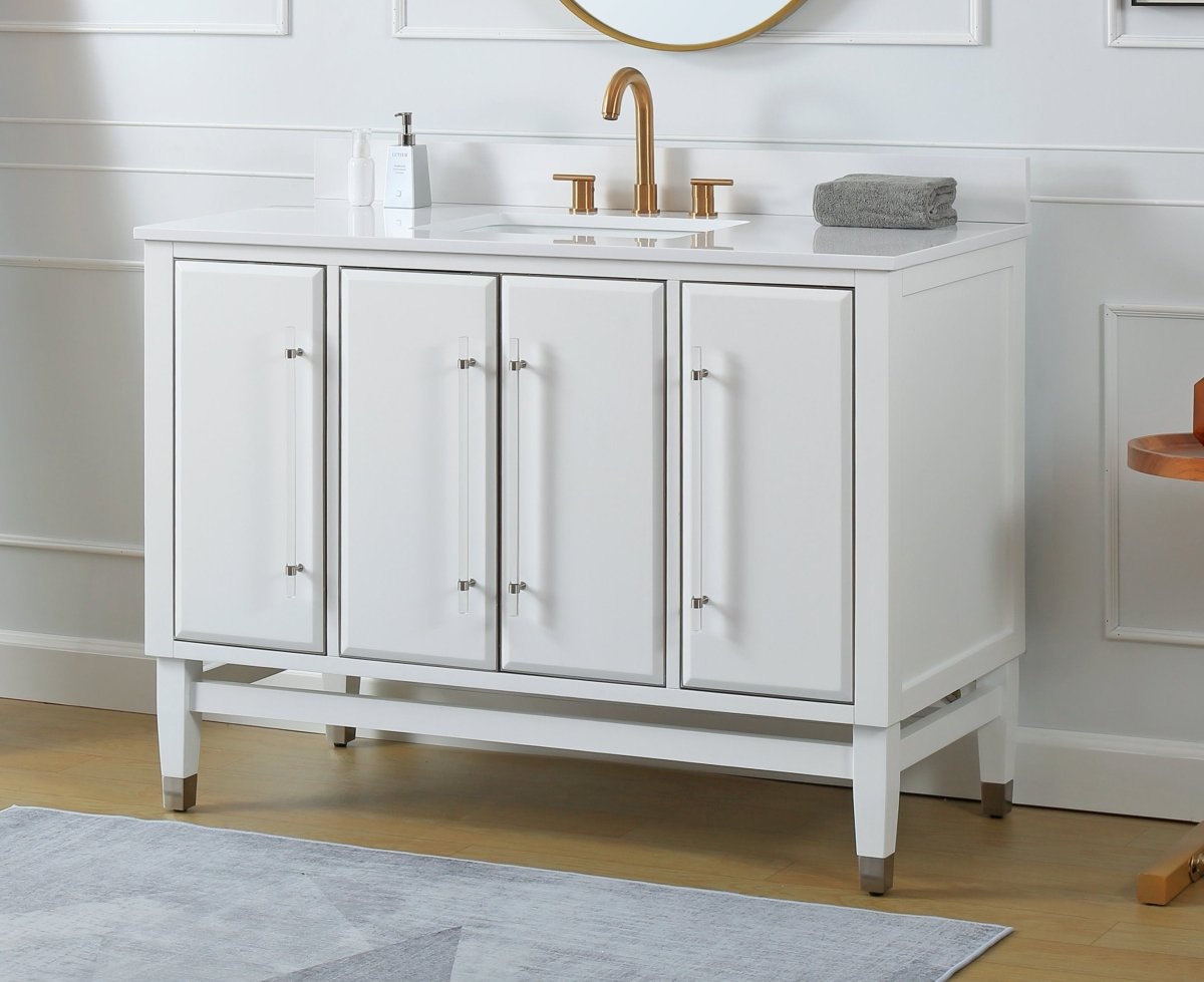 48" Tennant Brand Bertone White Modern Bathroom Sink Vanity Q164WT-48QT - Bentoncollections
