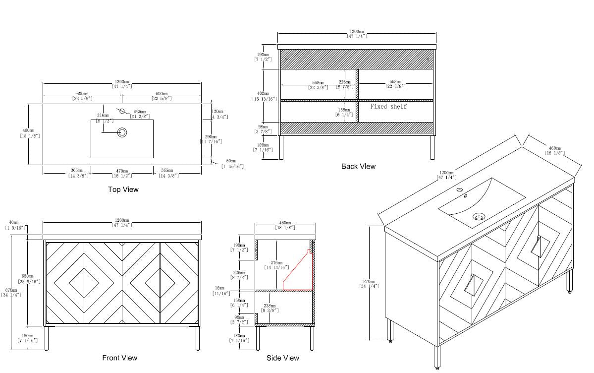 48" Tennant Brand Modern Style Navy Blue Eileen Bathroom Sink Vanity - AC-66NB48 - Bentoncollections