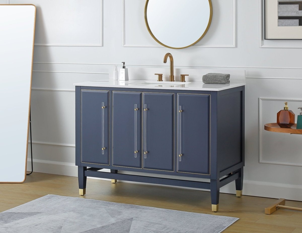 48" Tennant Brand Navy Blue Bertone Bathroom Sink Vanity - Model # Q169NB-48QT - Bentoncollections