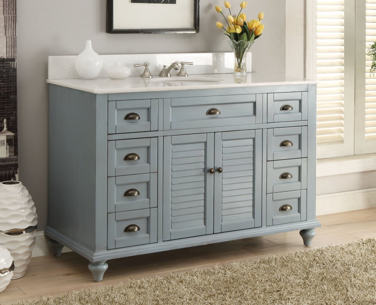 49" Benton collection Vintage Blue Cottage Glennville Bathroom Sink Vanity - GD-28328BU - Bentoncollections