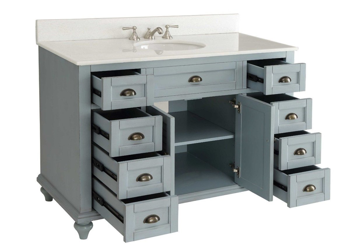 49" Benton collection Vintage Blue Cottage Glennville Bathroom Sink Vanity - GD-28328BU - Bentoncollections
