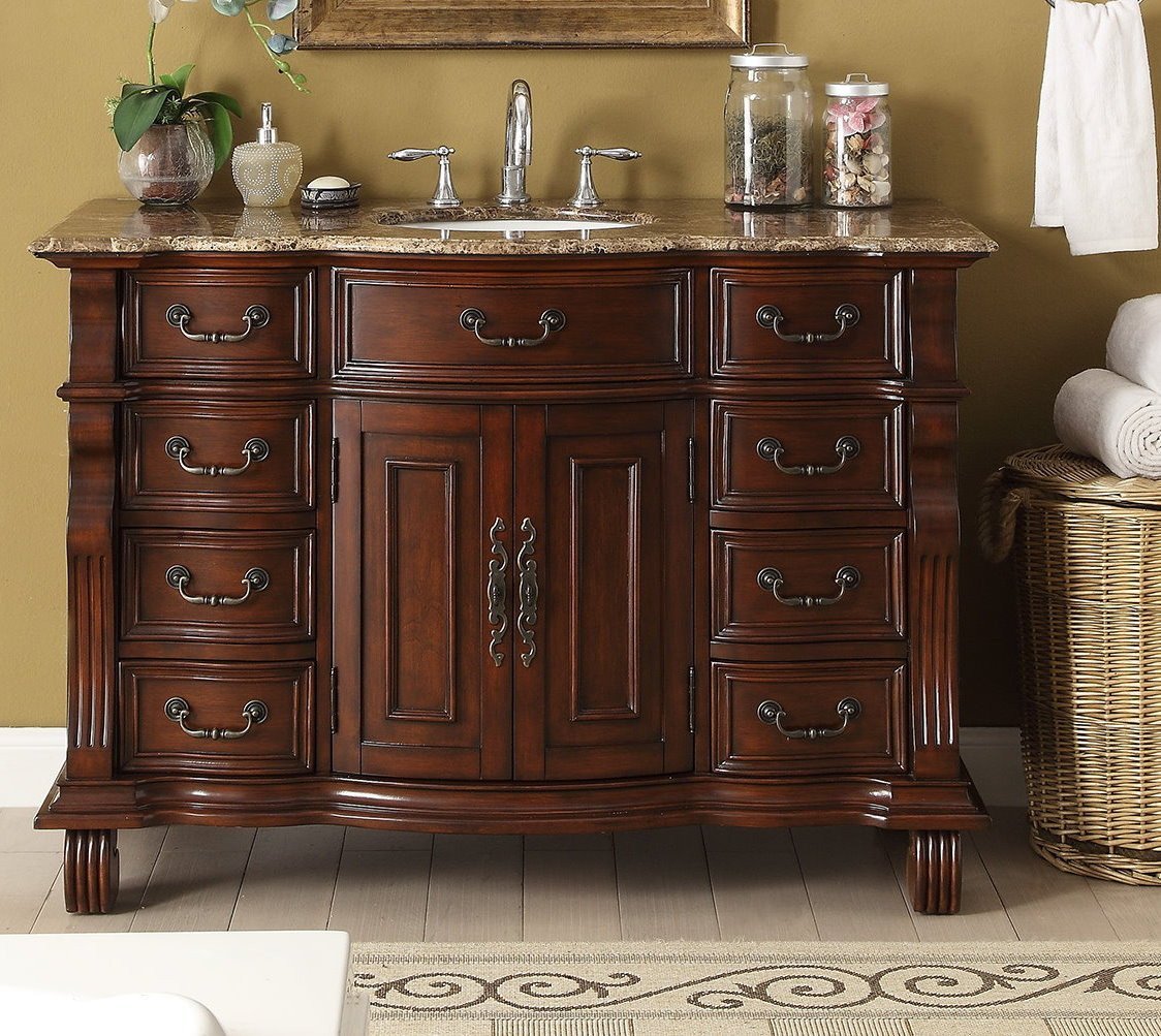 50" Cherry Wood Hopkinton Bathroom Sink Vanity Baltic Brown Stone Top GD-4437SB-50 - Bentoncollections