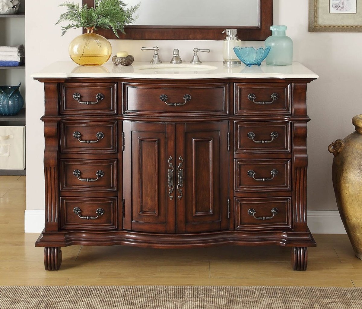 50" Cherry Wood Hopkinton Bathroom Sink Vanity Creama Mafil Marble Top GD-4437M-50 - Bentoncollections