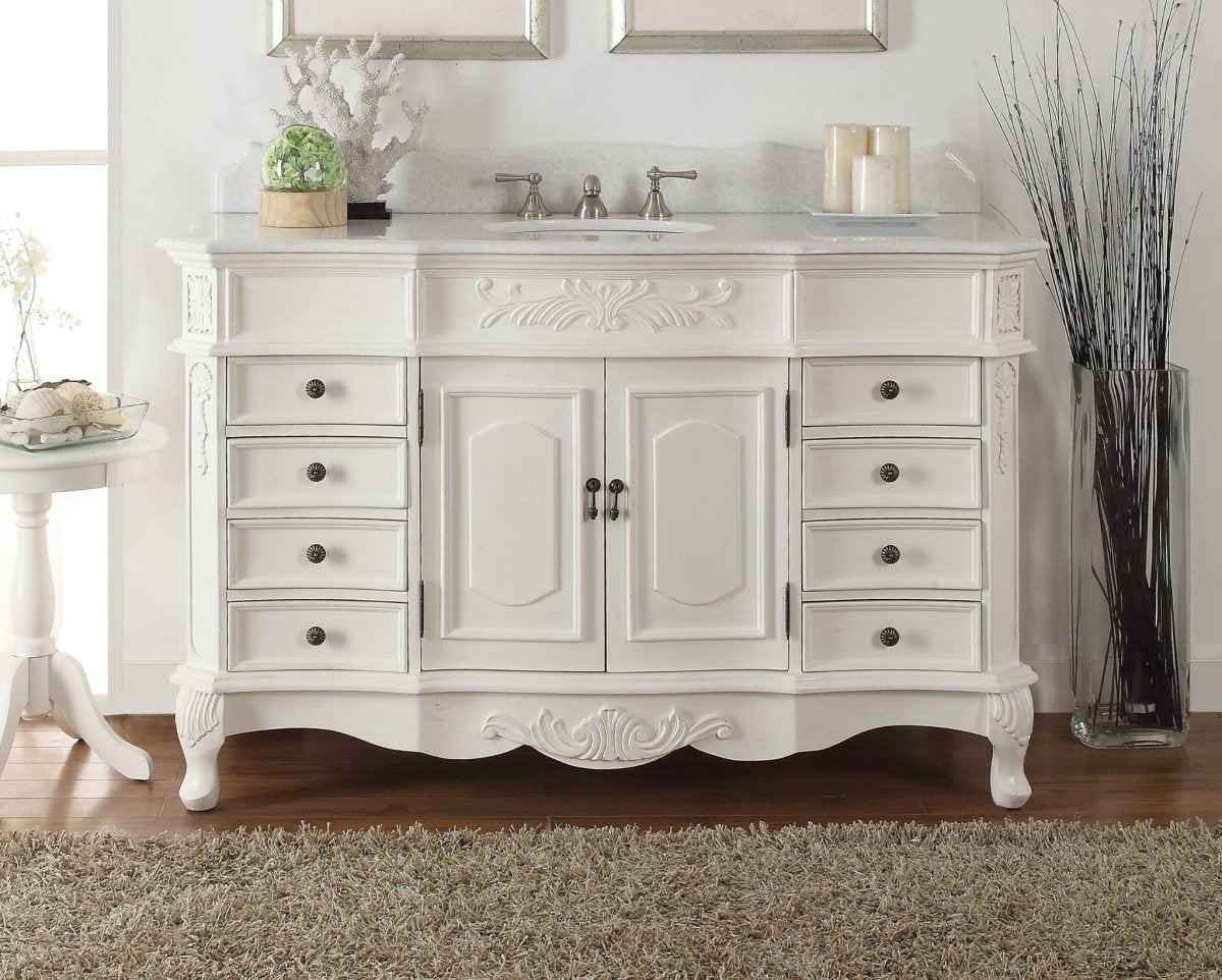 56" Antique white Morton Bathroom Sink Vanity - HF-2815W-AW-56 - Bentoncollections