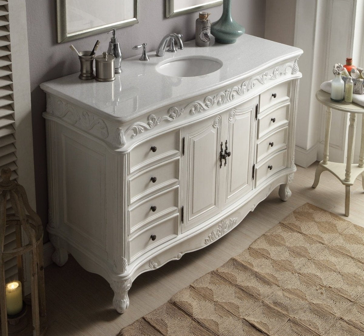 56" Antique White Traditional Style Single Sink Beckham Bathroom Vanity - SW-3882W-AW-56 - Bentoncollections
