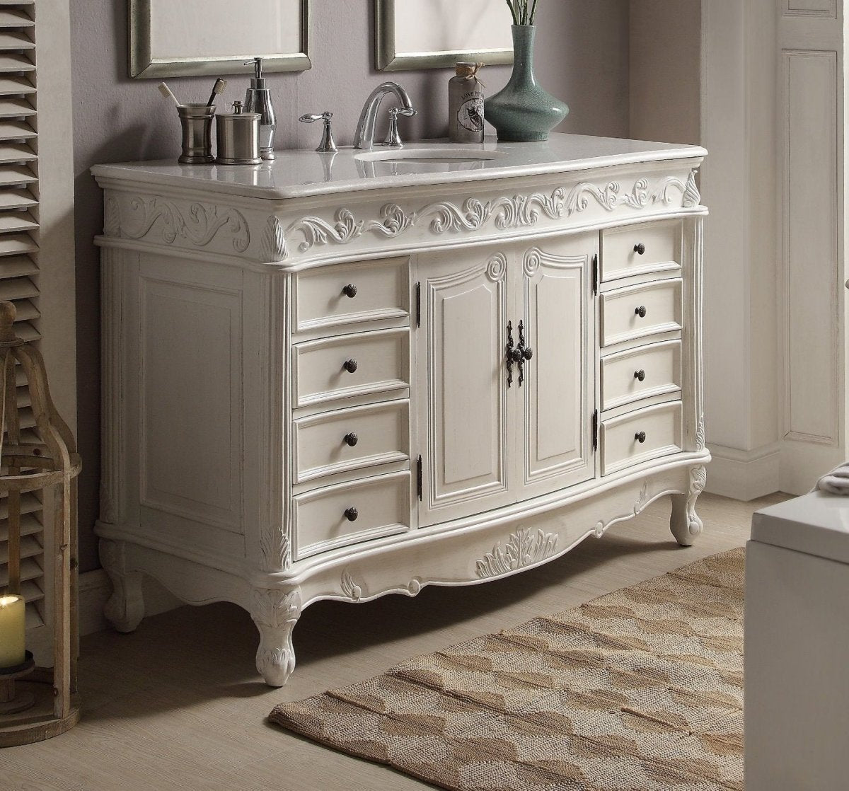56" Antique White Traditional Style Single Sink Beckham Bathroom Vanity - SW-3882W-AW-56 - Bentoncollections