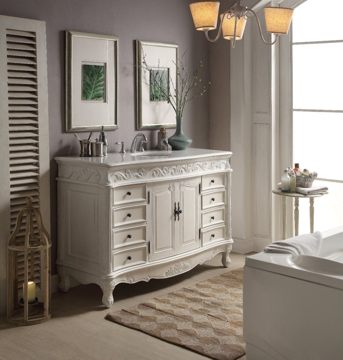 56" Antique White Traditional Style Single Sink Beckham Bathroom Vanity - SW-3882W-AW-56 - Bentoncollections