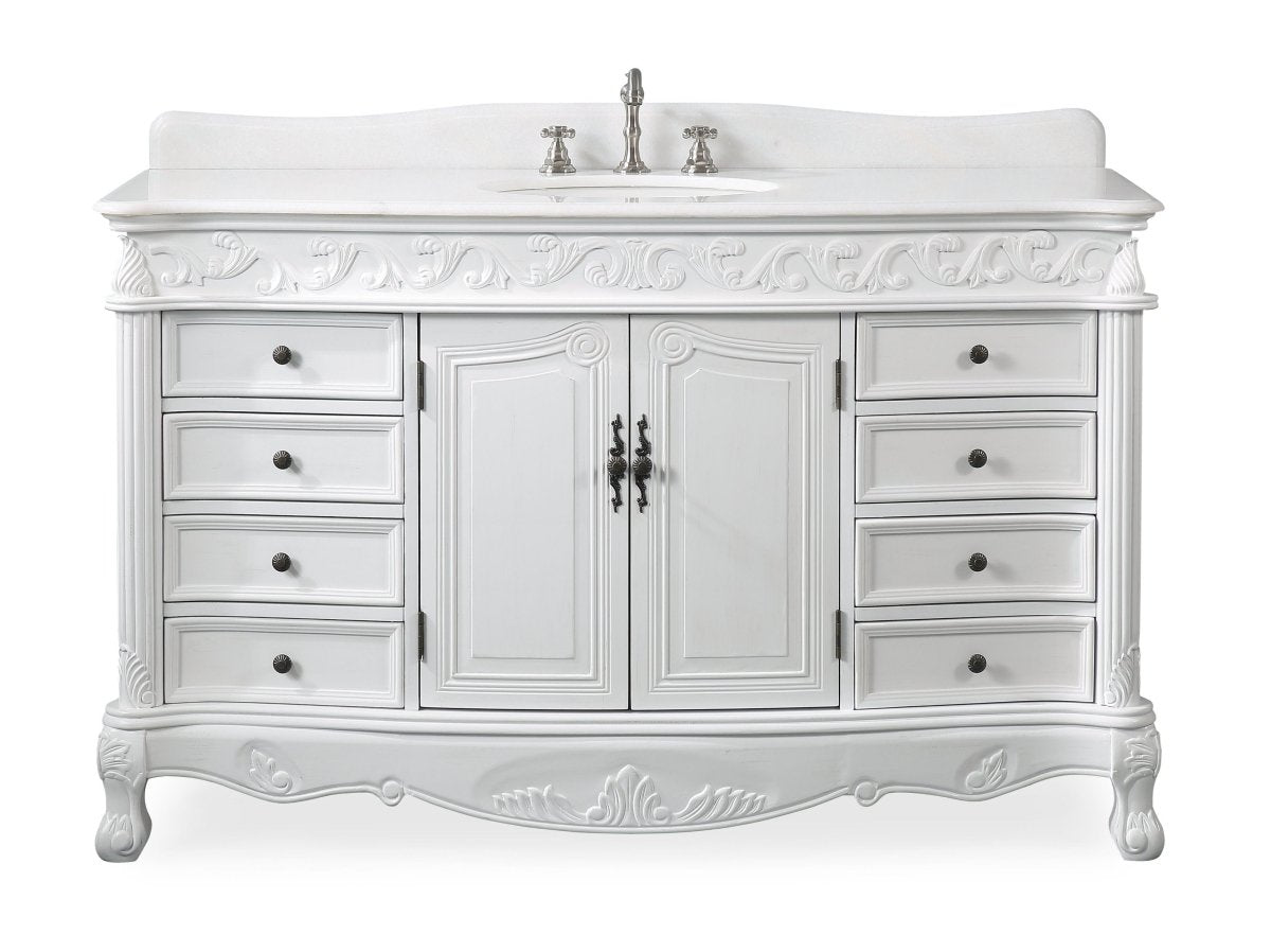 56" Antique White Traditional Style Single Sink Beckham Bathroom Vanity - SW-3882W-AW-56 - Bentoncollections