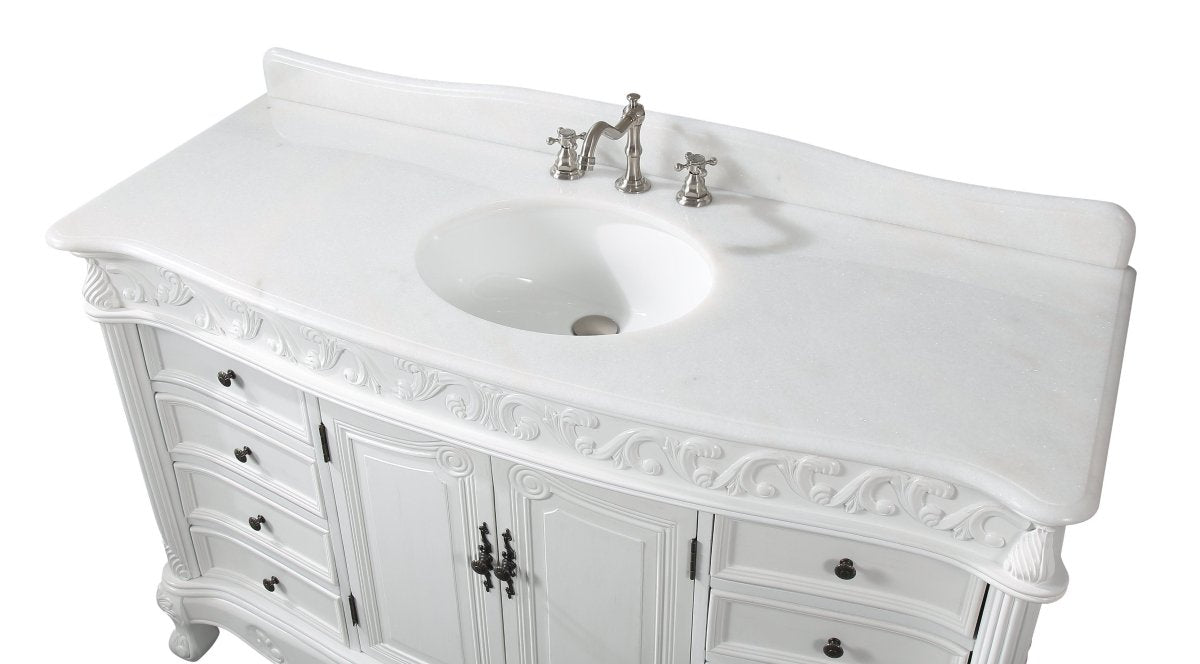 56" Antique White Traditional Style Single Sink Beckham Bathroom Vanity - SW-3882W-AW-56 - Bentoncollections