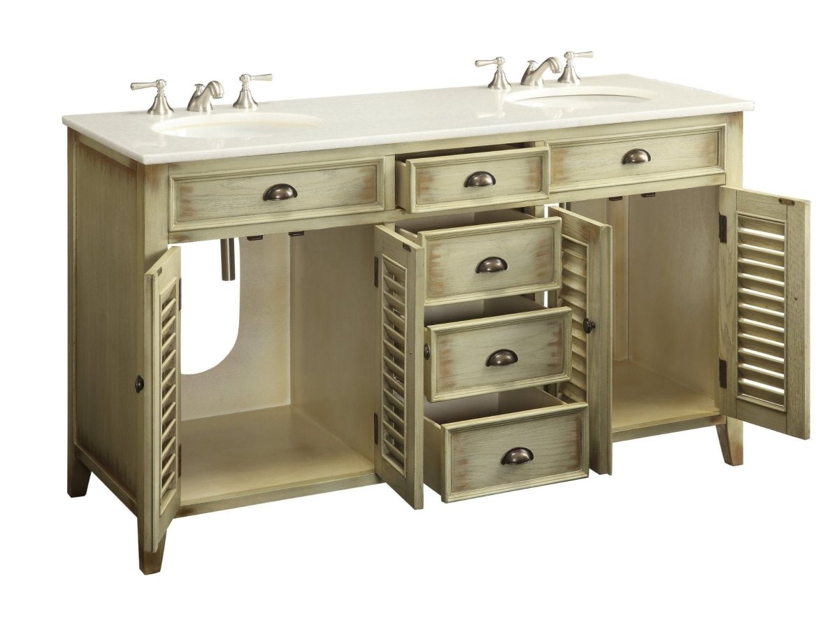 60" Abbeville Double Sink Vanity - Benton Collection Model CF-88324-60W - Bentoncollections