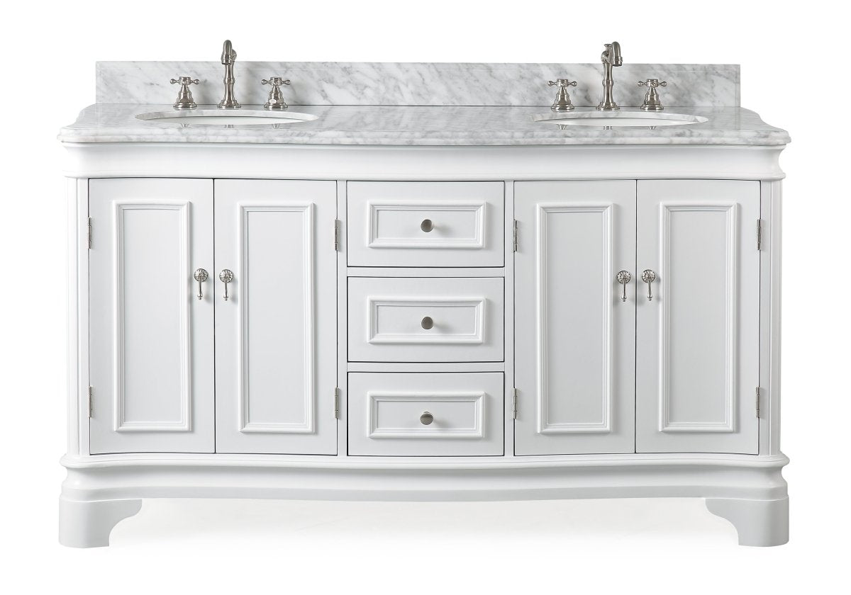 60" Benton Collection Double Sink Sesto White Bathroom Vanity - 2077W-RA - Bentoncollections