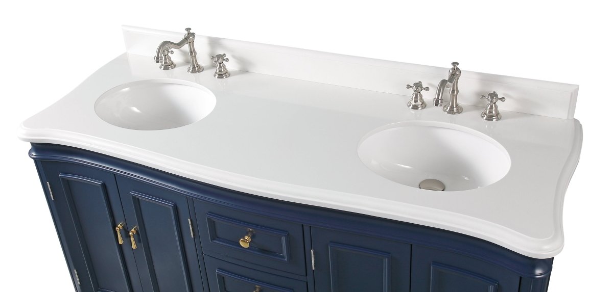 60" Benton Collection Sesto Navy Blue Bathroom Vanity - 2077NB-QT - Bentoncollections