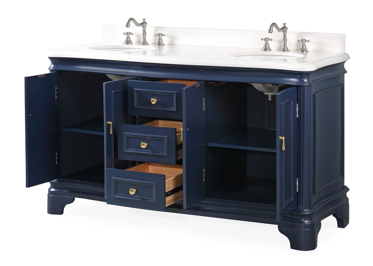 60" Benton Collection Sesto Navy Blue Bathroom Vanity - 2077NB-QT - Bentoncollections
