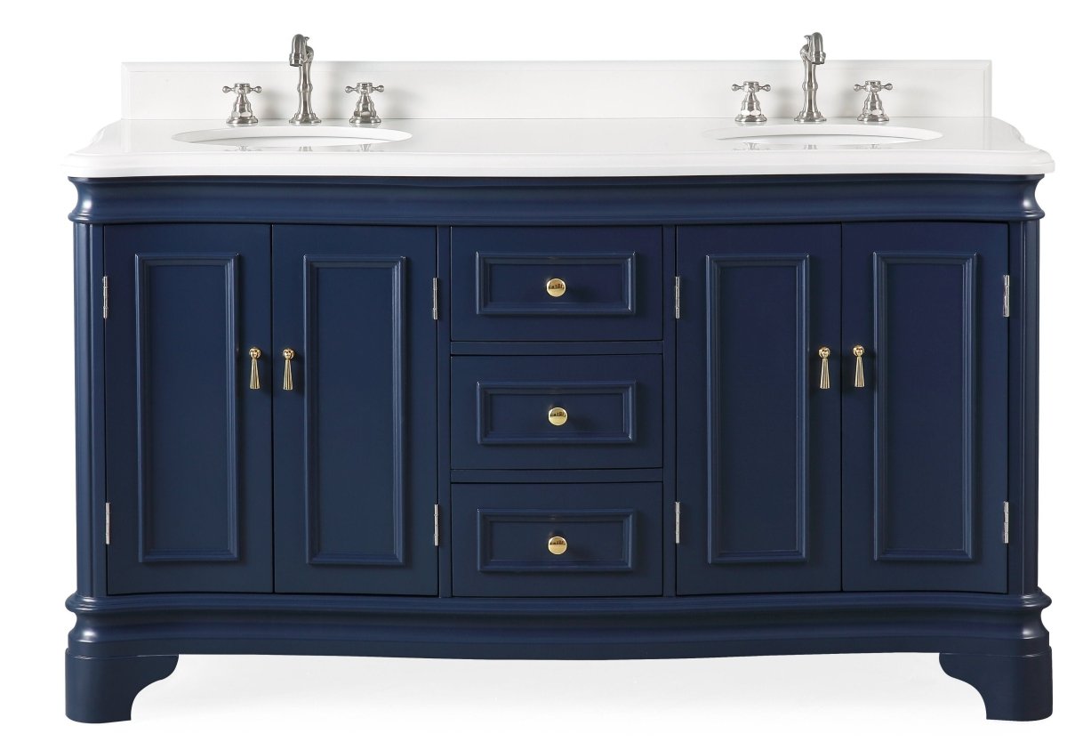 60" Benton Collection Sesto Navy Blue Bathroom Vanity - 2077NB-QT - Bentoncollections