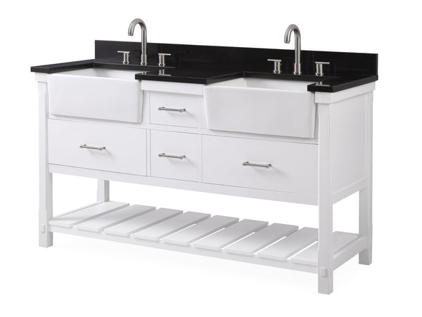 60-Inches Kendia Double Farmhouse Sink Bathroom Vanity - GD-7060-WT60-GT - Bentoncollections