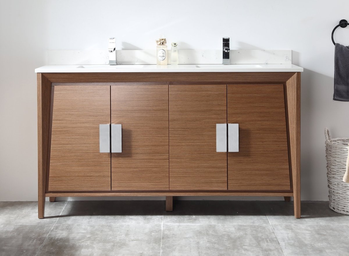 60" Larvotto Light Wheat Contemporary Double Sink Bathroom Vanity - CL-22WV60-QT - Bentoncollections