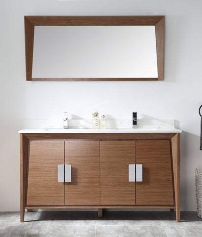 60" Larvotto Light Wheat Contemporary Double Sink Bathroom Vanity - CL-22WV60-QT - Bentoncollections