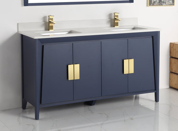 60" Larvotto Navy Blue Contemporary Double Sink Bathroom Vanity - CL-22NB60-QT - Bentoncollections
