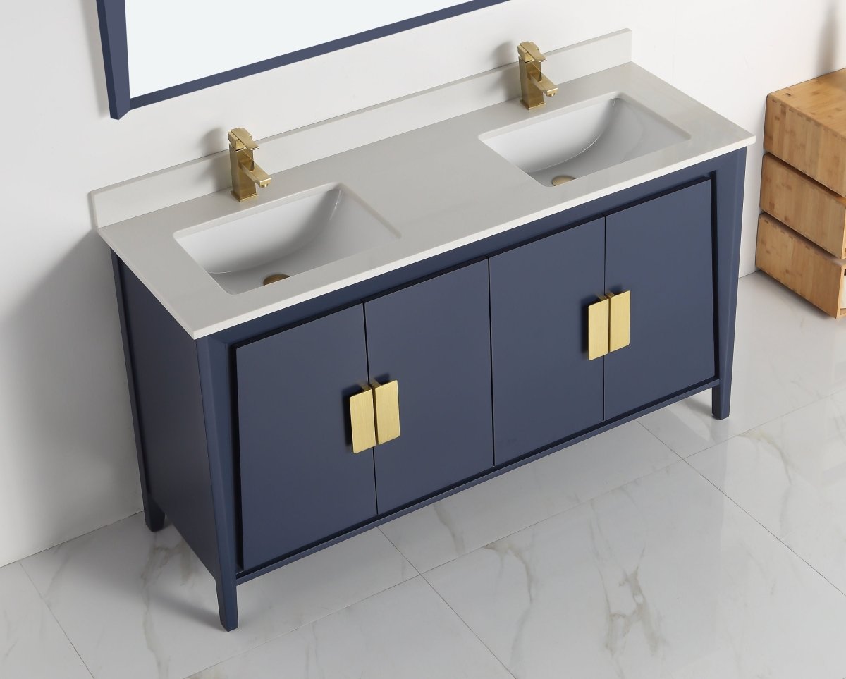 60" Larvotto Navy Blue Contemporary Double Sink Bathroom Vanity - CL-22NB60-QT - Bentoncollections