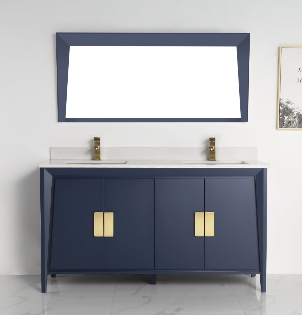 60" Larvotto Navy Blue Contemporary Double Sink Bathroom Vanity - CL-22NB60-QT - Bentoncollections
