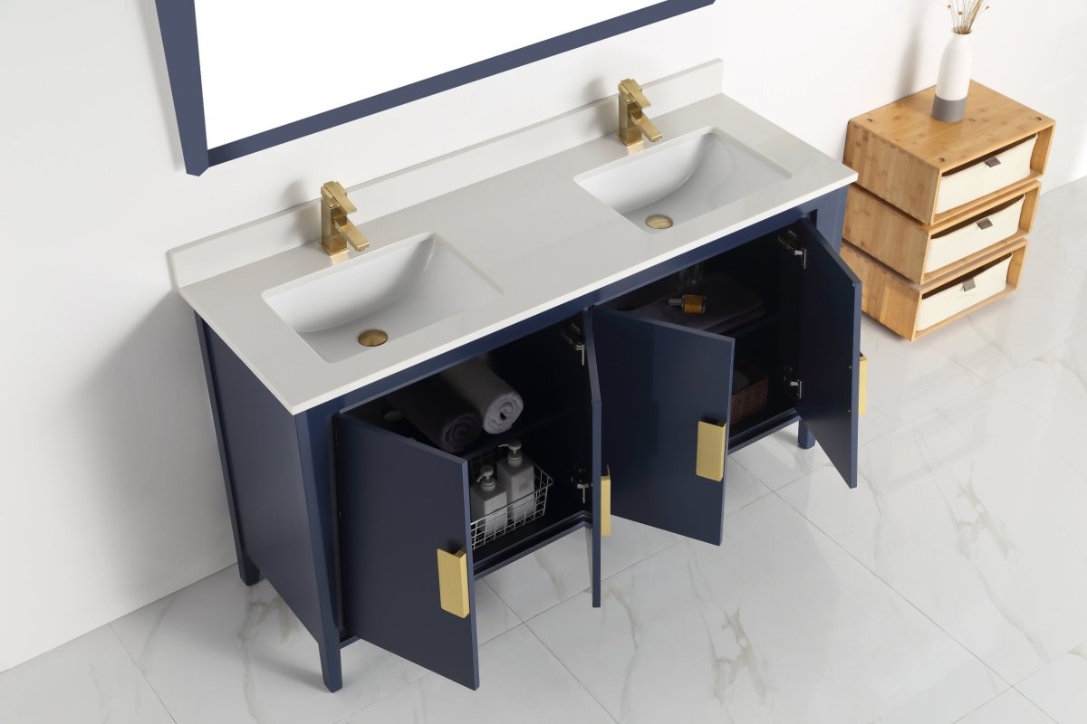 60" Larvotto Navy Blue Contemporary Double Sink Bathroom Vanity - CL-22NB60-QT - Bentoncollections