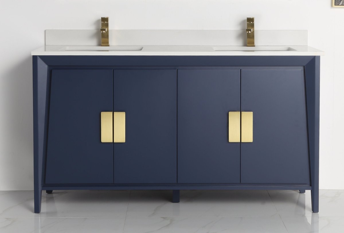 60" Larvotto Navy Blue Contemporary Double Sink Bathroom Vanity - CL-22NB60-QT - Bentoncollections