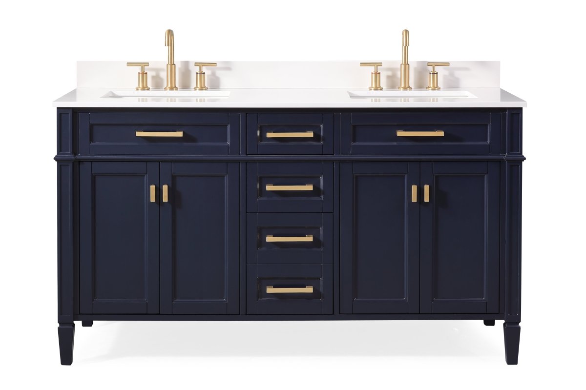 60" Tennant Brand Durand Modern Navy Blue Double Sink Bathroom Vanity 1808-D60NB-QT - Bentoncollections