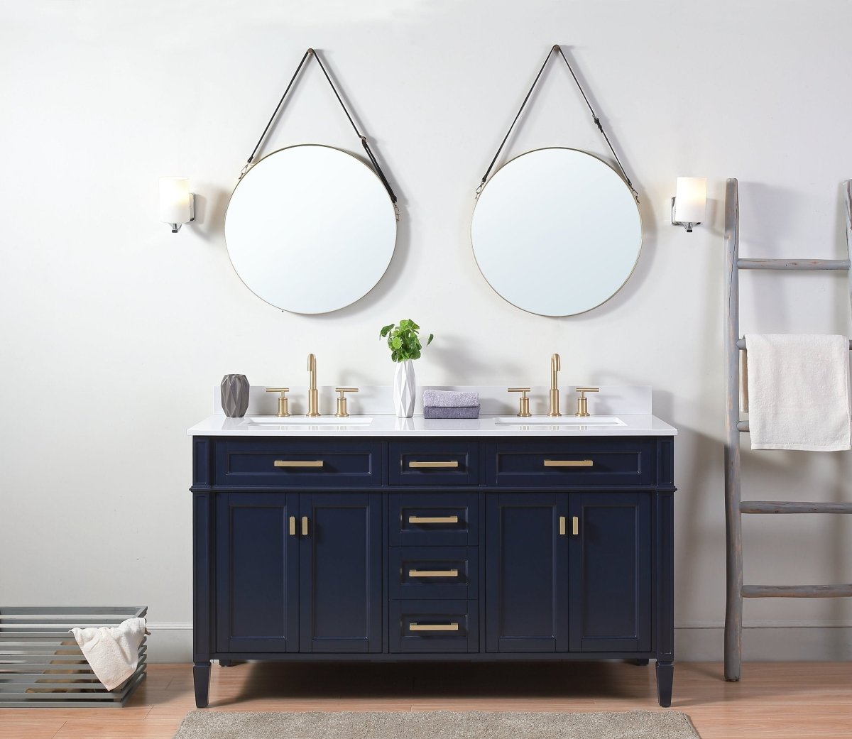 60" Tennant Brand Durand Modern Navy Blue Double Sink Bathroom Vanity 1808-D60NB-QT - Bentoncollections
