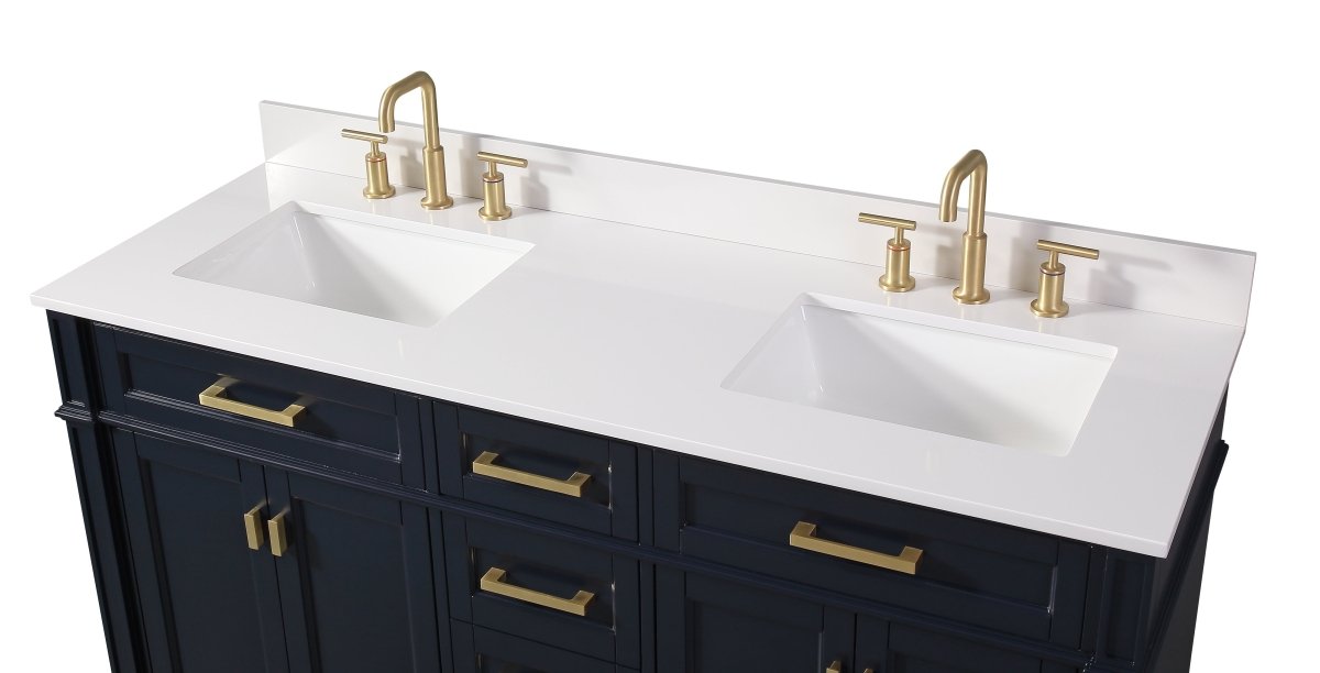 60" Tennant Brand Durand Modern Navy Blue Double Sink Bathroom Vanity 1808-D60NB-QT - Bentoncollections