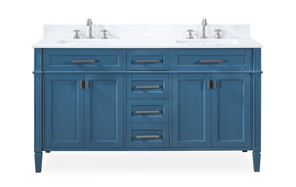 60" Tennant Brand Durand Modern Teal Blue Double Sink Bathroom Vanity QT-1808-D60TB - Bentoncollections