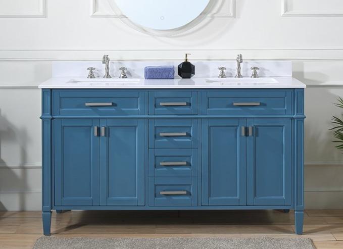 60" Tennant Brand Durand Modern Teal Blue Double Sink Bathroom Vanity QT-1808-D60TB - Bentoncollections
