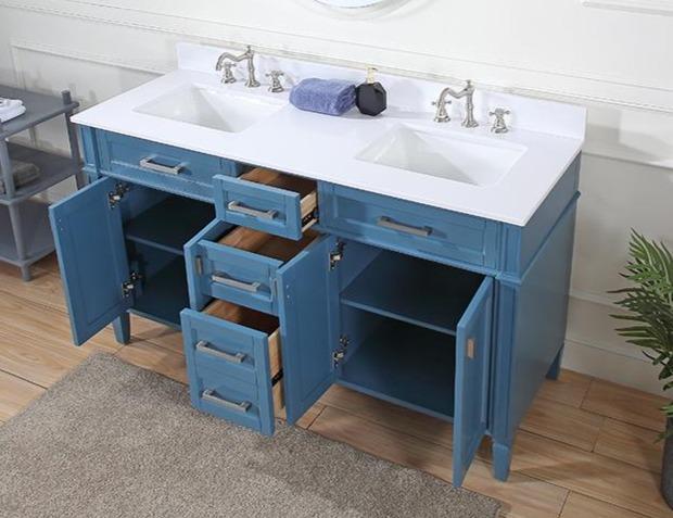 60" Tennant Brand Durand Modern Teal Blue Double Sink Bathroom Vanity QT-1808-D60TB - Bentoncollections