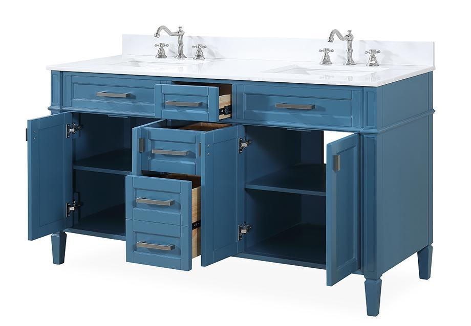 60" Tennant Brand Durand Modern Teal Blue Double Sink Bathroom Vanity QT-1808-D60TB - Bentoncollections