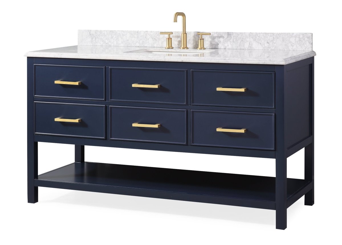 60" Tennant Brand Italian Carrara Navy Blue Color Finish Single Sink Vanity - Aruzza # 2822-S60NB - Bentoncollections