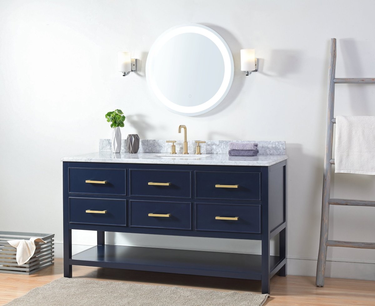 60" Tennant Brand Italian Carrara Navy Blue Color Finish Single Sink Vanity - Aruzza # 2822-S60NB - Bentoncollections