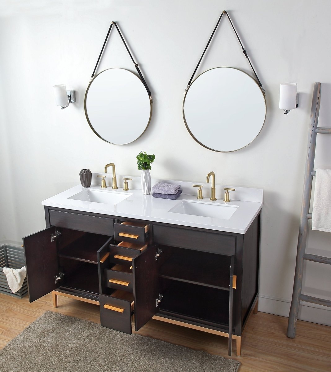 60" Tennant Brand Modern Style Beatrice Double Sink Bathroom Vanity - TB-9838-D60DK - Bentoncollections