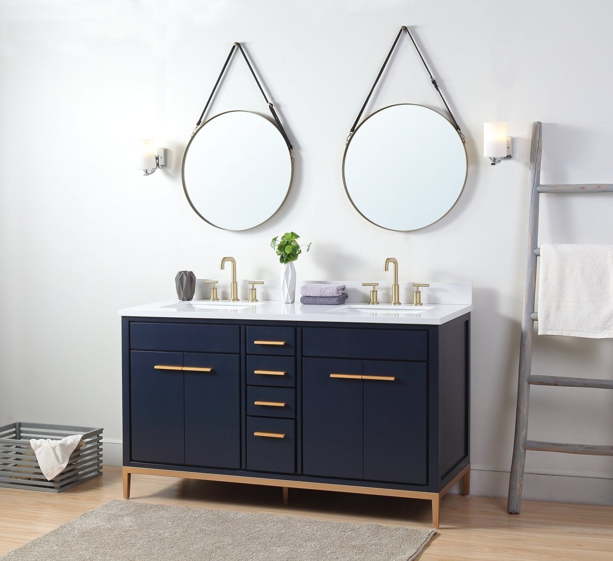 60" Tennant Brand Modern Style Navy Blue Beatrice Double Sink Bathroom Vanity - TB-9444-D60NB - Bentoncollections