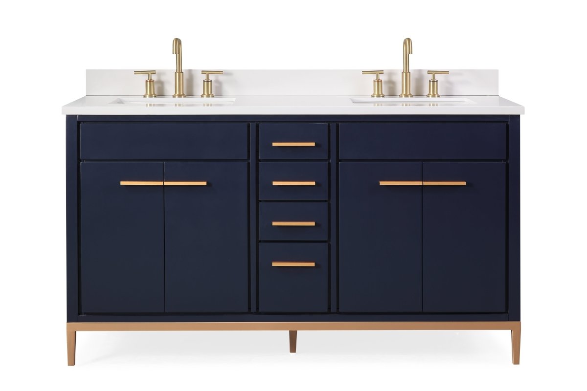 60" Tennant Brand Modern Style Navy Blue Beatrice Double Sink Bathroom Vanity - TB-9444-D60NB - Bentoncollections