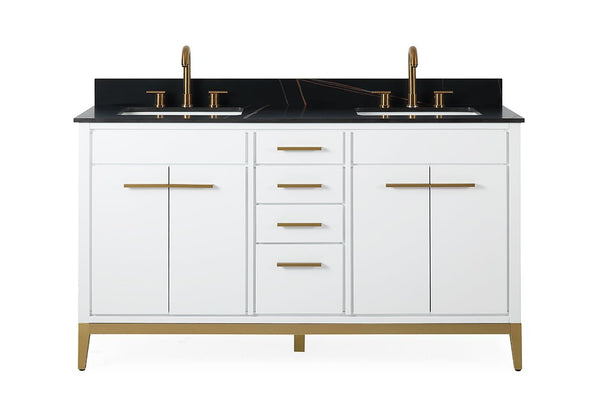 60" Tennant Brand Modern Style White Beatrice Double Sink Bathroom Vanity - TB-9777-W60GT - Bentoncollections