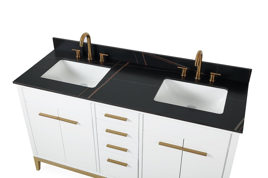 60" Tennant Brand Modern Style White Beatrice Double Sink Bathroom Vanity - TB-9777-W60GT - Bentoncollections