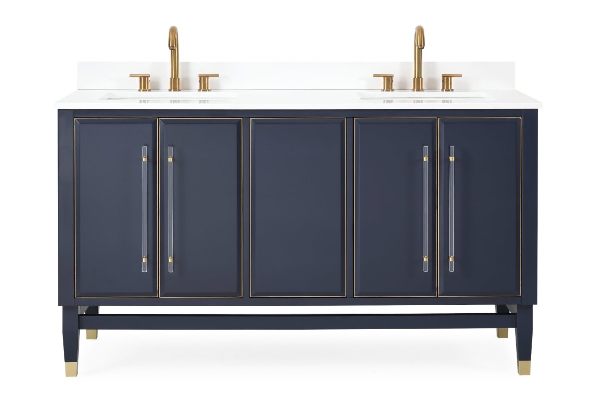 60" Tennant Brand Navy Blue Bertone Double Bathroom Sink Vanity - Model # Q169NB-D60QT - Bentoncollections