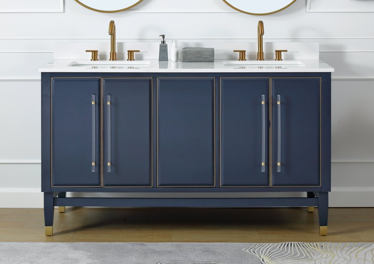 60" Tennant Brand Navy Blue Bertone Double Bathroom Sink Vanity - Model # Q169NB-D60QT - Bentoncollections