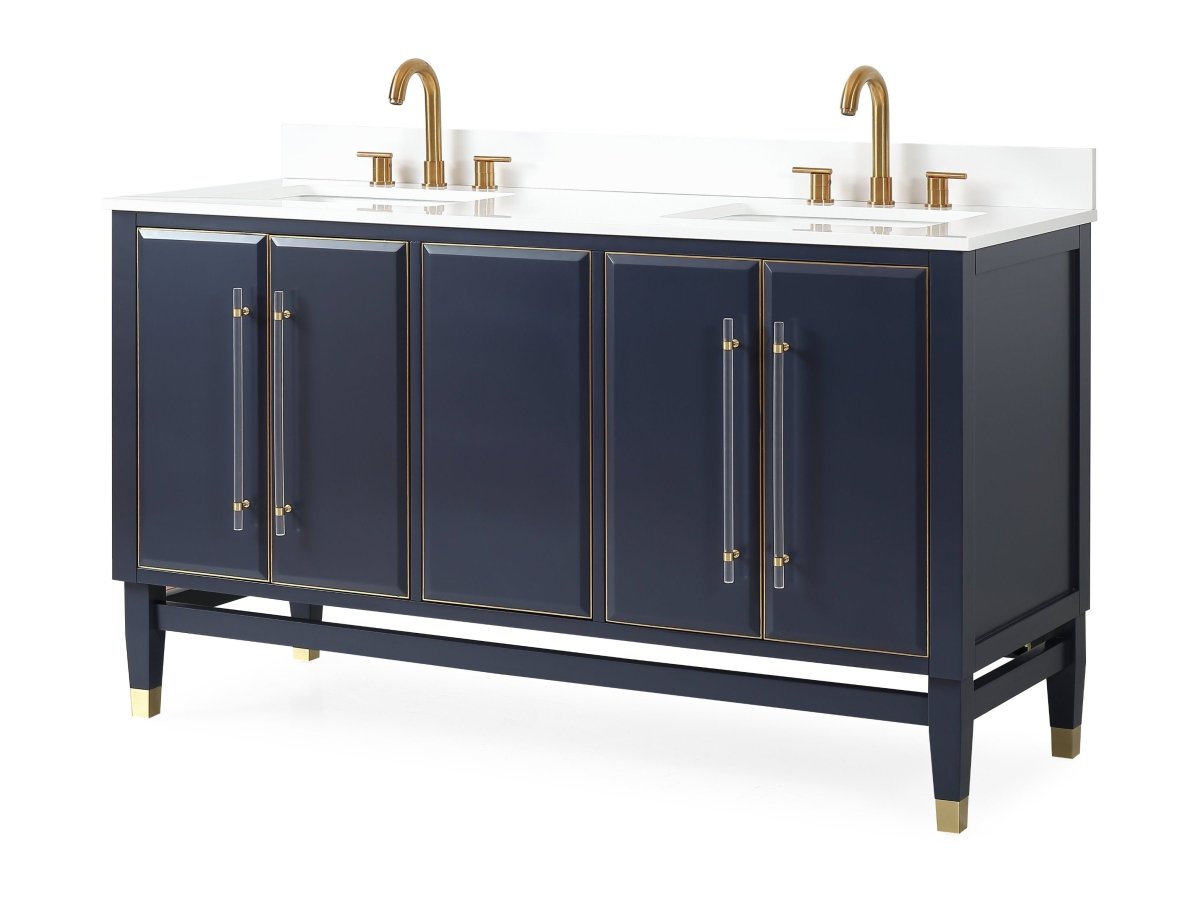 60" Tennant Brand Navy Blue Bertone Double Bathroom Sink Vanity - Model # Q169NB-D60QT - Bentoncollections
