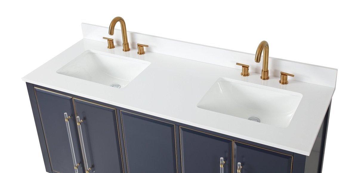60" Tennant Brand Navy Blue Bertone Double Bathroom Sink Vanity - Model # Q169NB-D60QT - Bentoncollections