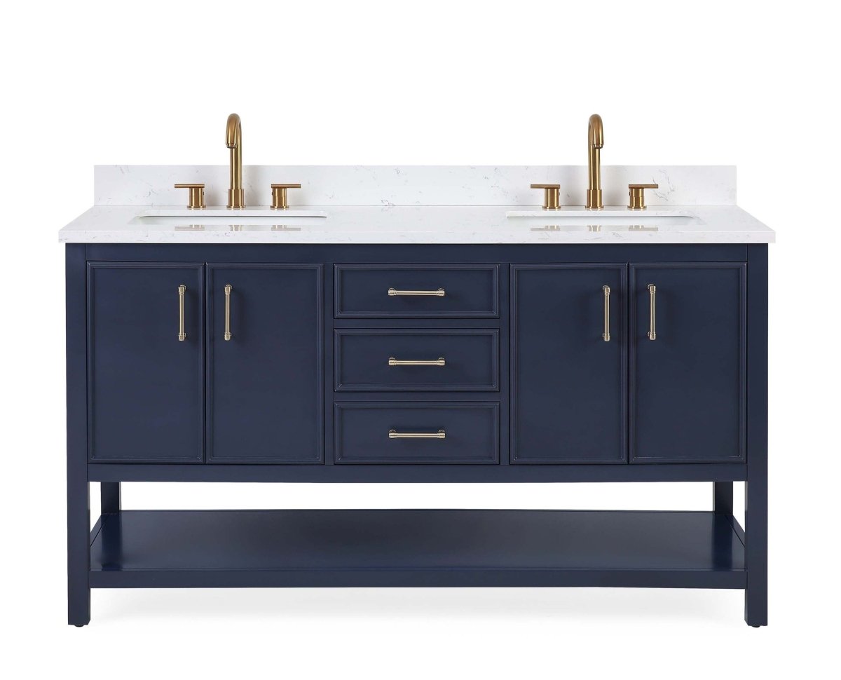 60" Tennant Brand Navy Blue Double Sink Bathroom Vanity - Felton # 7330-D60NB - Bentoncollections