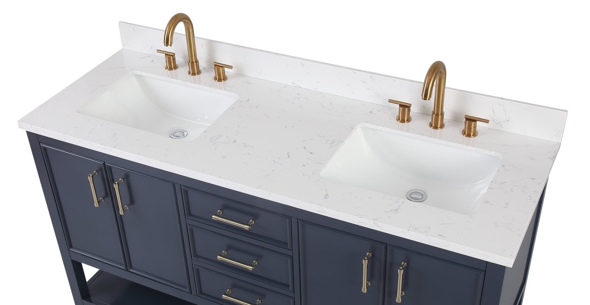 60" Tennant Brand Navy Blue Double Sink Bathroom Vanity - Felton # 7330-D60NB - Bentoncollections