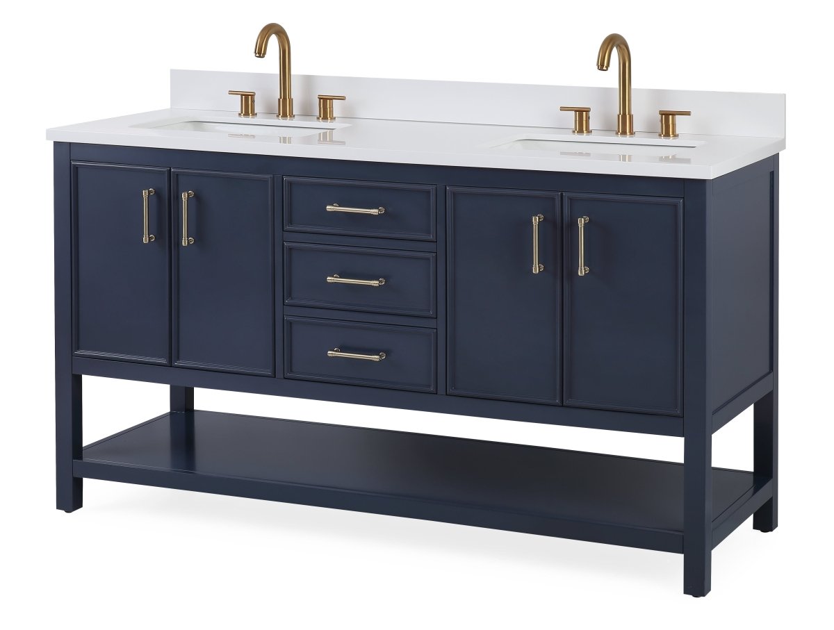 60" Tennant Brand Navy Blue Double Sink Bathroom Vanity - Felton # 7330-D60NB - Bentoncollections