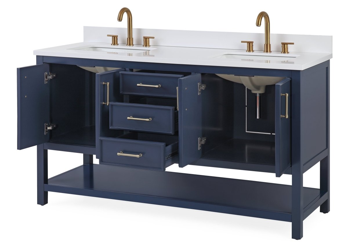 60" Tennant Brand Navy Blue Double Sink Bathroom Vanity - Felton # 7330-D60NB - Bentoncollections