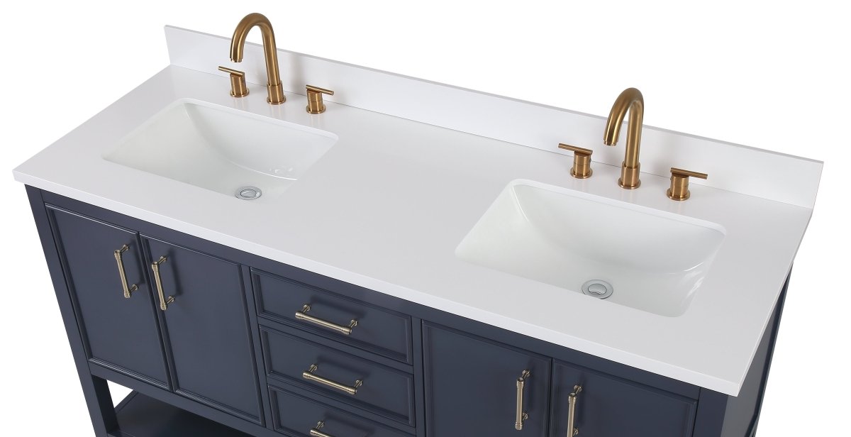 60" Tennant Brand Navy Blue Double Sink Bathroom Vanity - Felton # 7330-D60NB - Bentoncollections