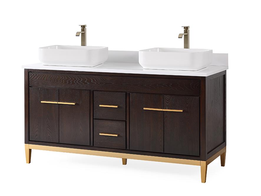 60" Tennant Brand Vessel sink Beatrice Double Sink Bathroom Vanity - TB-9960DK-60QT - Bentoncollections